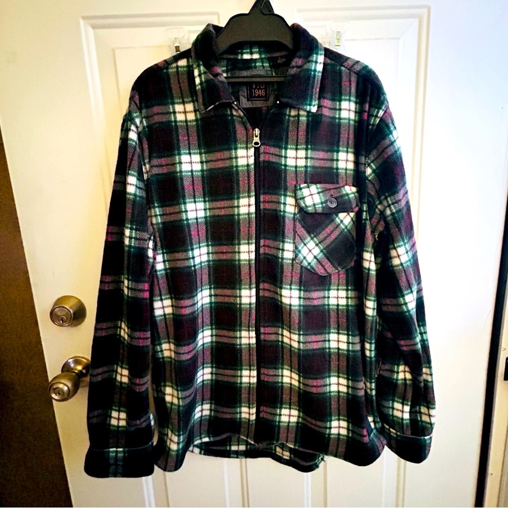 VTG 1946 Men’s zip up plaid fleece shirt shacket size Large